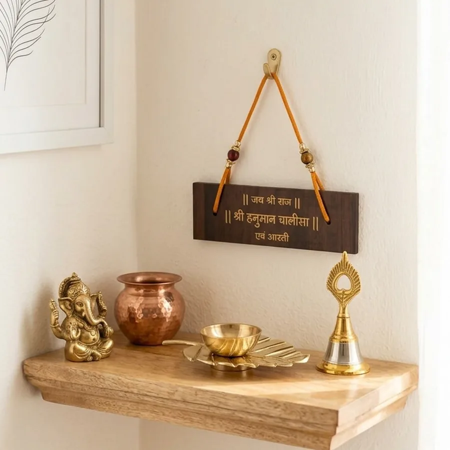 Ganapati Aarti Set — Brass Diya, Bell & Wooden Aarti Booklet — ZenkyBox Pooja & Festive Gifts | view 5