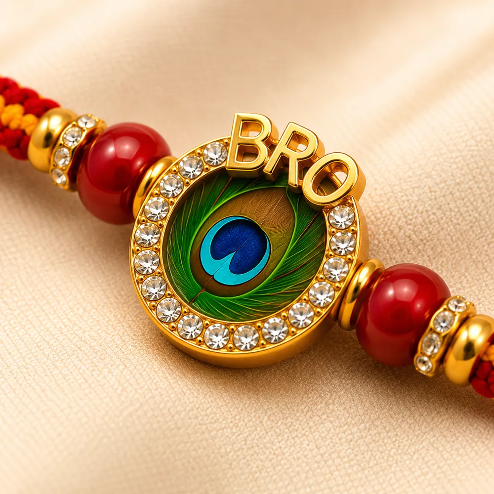 Peacock Kundan BRO Rakhi Combo — ZenkyBox Combo Packs | view 2
