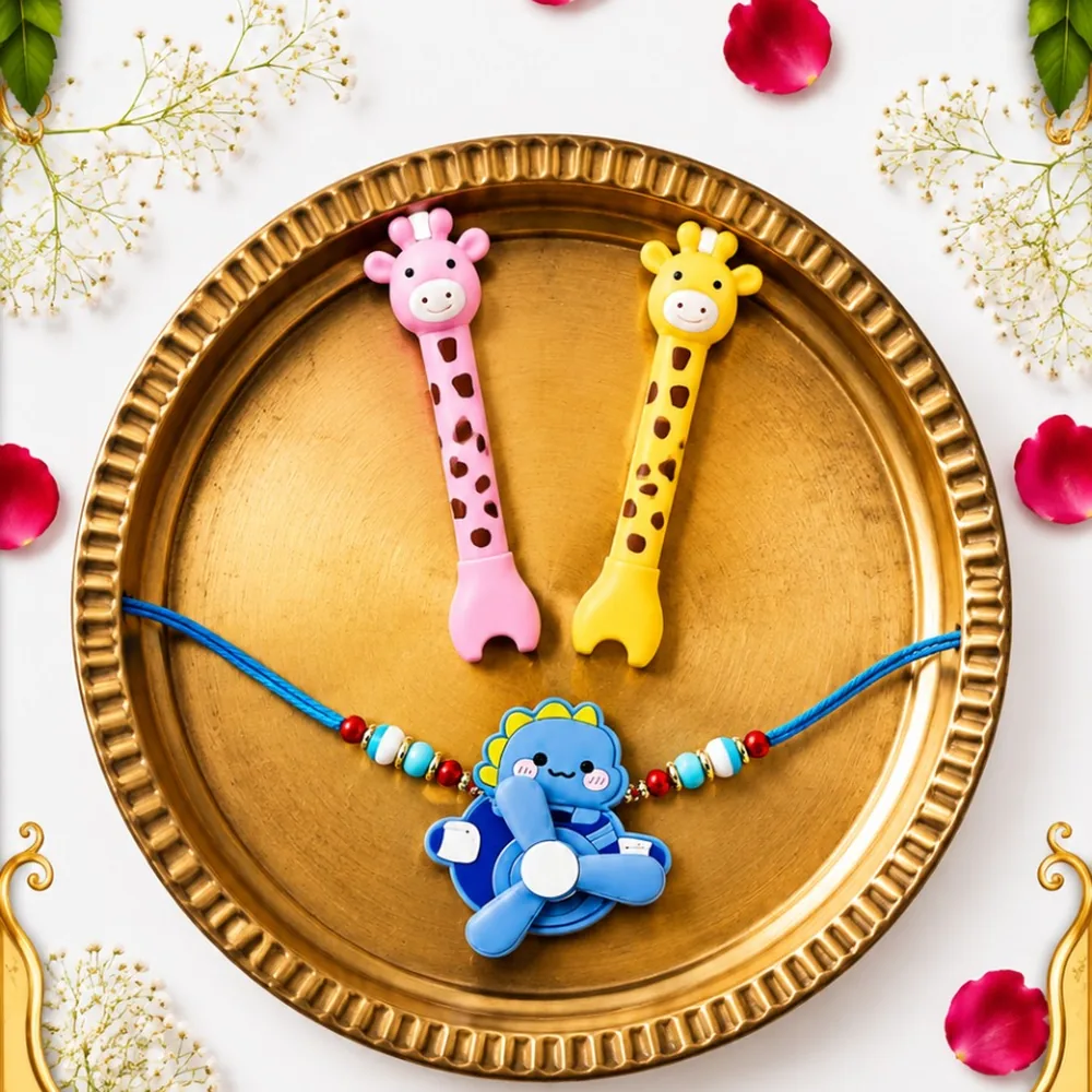 Dino Kids Rakhi with Giraffe Pens Set — ZenkyBox