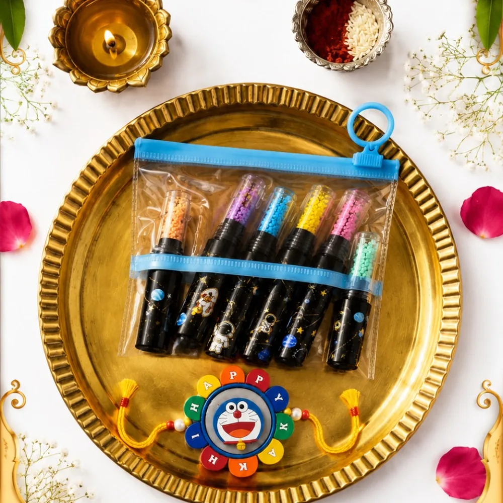 Doraemon Kids Rakhi with Space Gel Pen Pack — ZenkyBox combo