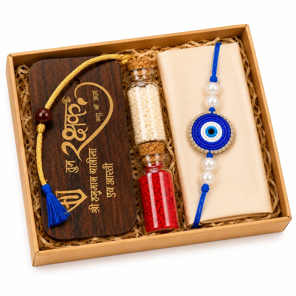 Evil Eye Rakhi Combo with Hanuman Chalisa — ZenkyBox Combo Packs | view 1