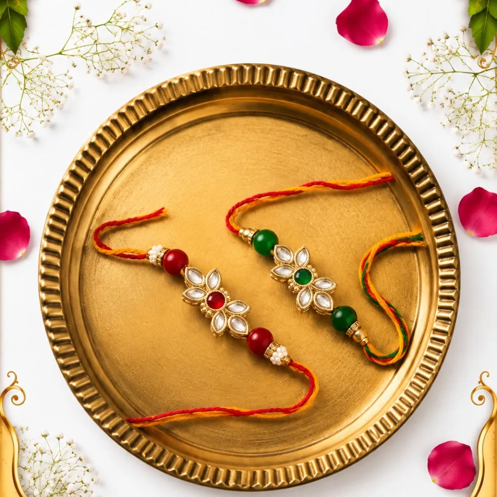 Kundan Floral Rakhi Set of 2 for Brothers — ZenkyBox