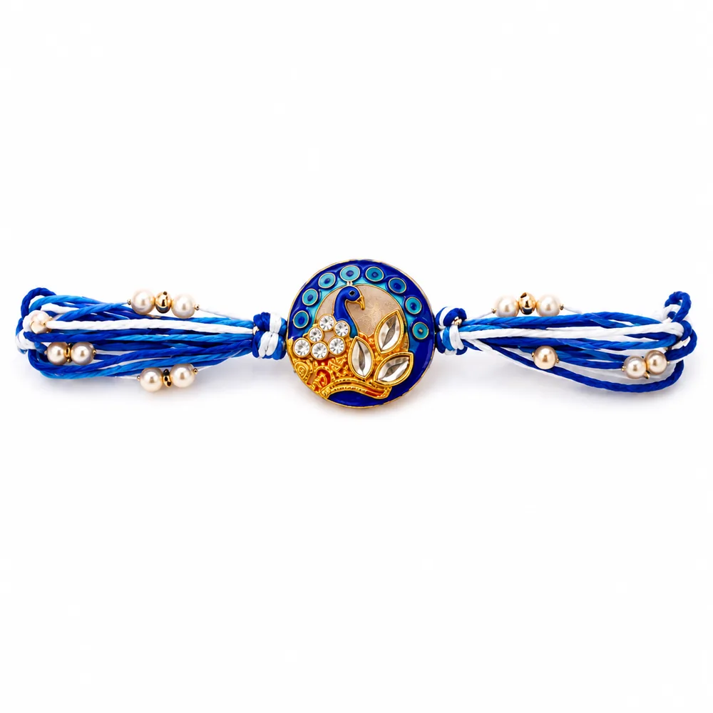 Peacock Enamel Rakhi with Hanuman Chalisa — ZenkyBox Combo Packs | view 2