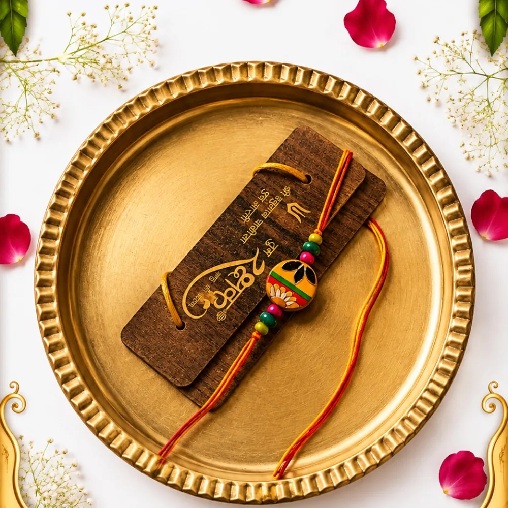 Handpainted Bead Rakhi with Wooden Shubh Card — ZenkyBox
