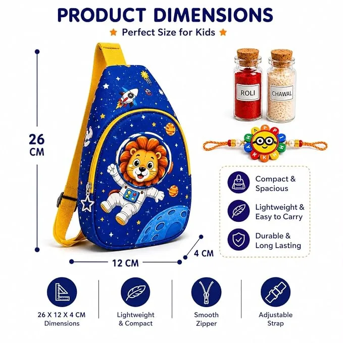 Space Lion Sling Bag with Minion Rakhi (Kids Combo) — ZenkyBox Bags & Pouches | view 4