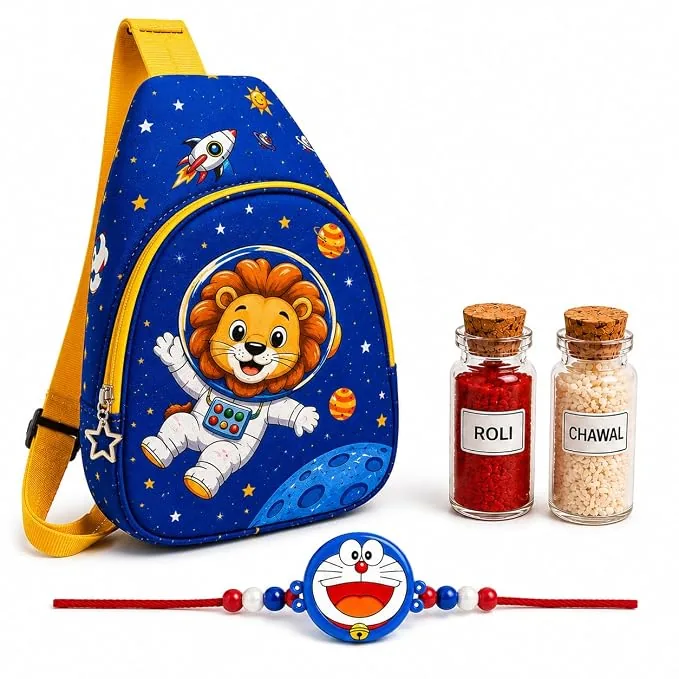 Space Lion Sling Bag with Smiley Rakhi (Kids Combo) — ZenkyBox