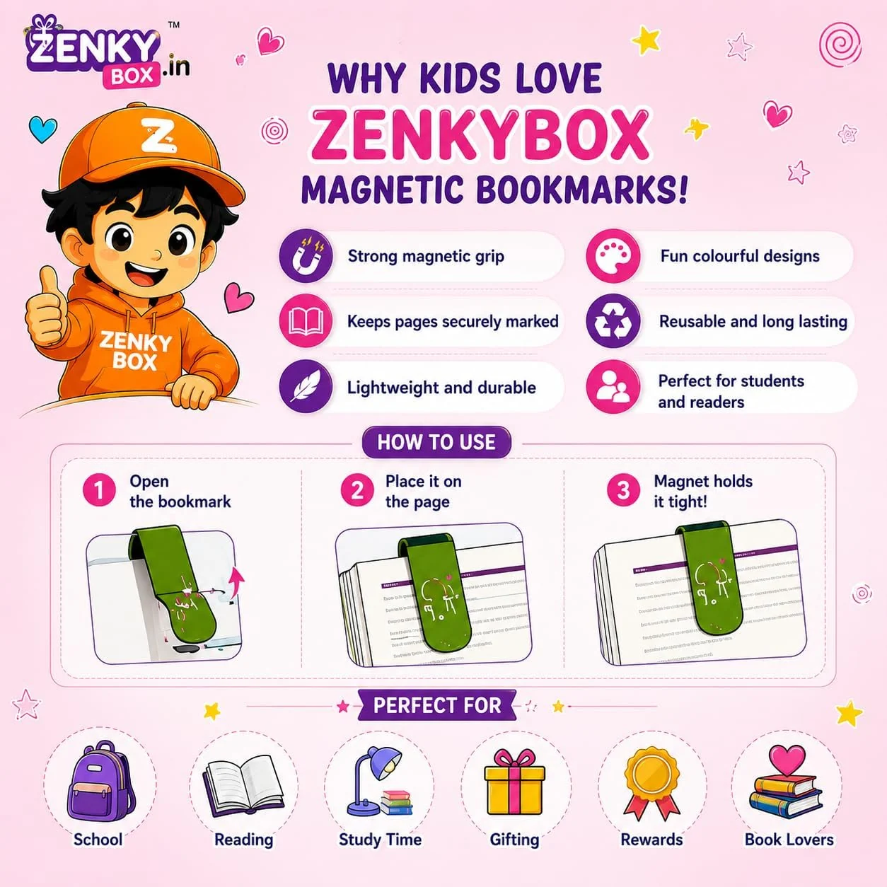 Magnetic Bookmark Set - Dinosaur (6 Pcs) — ZenkyBox Stationery | view 6