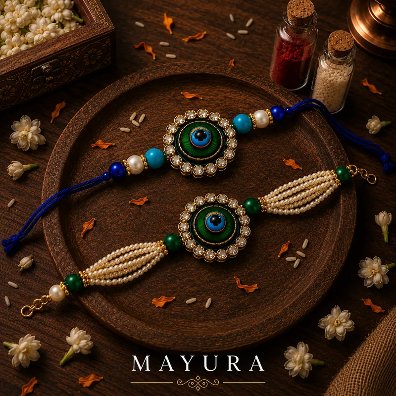 Mayura — handcrafted designer rakhi by ZenkyBox (2025 Atelier, sold out)