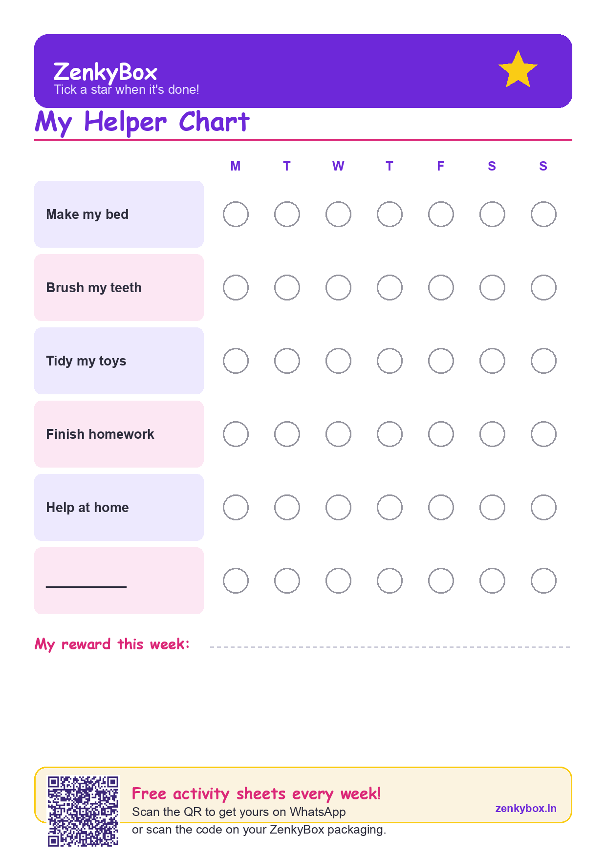 My Helper Chart — Chore Chart — free printable for kids by ZenkyBox
