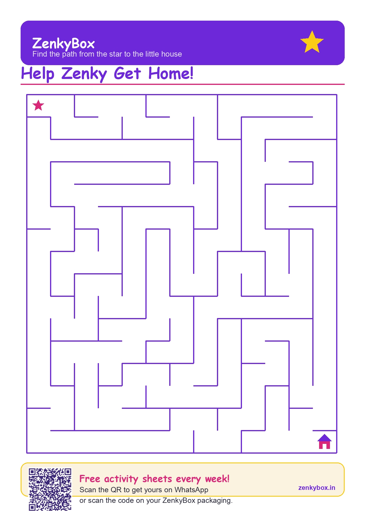 Help Zenky Get Home — Maze — free printable for kids by ZenkyBox